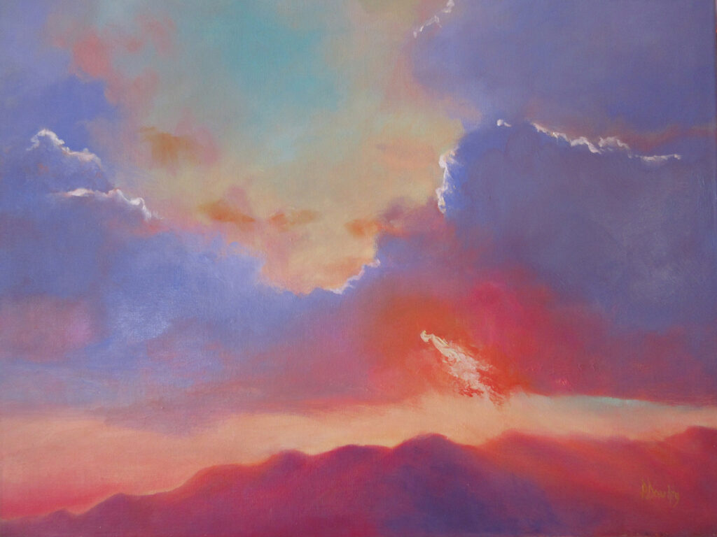 A painting of a colorful sky.